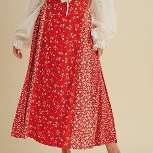 Floral Red Maxi Skirt